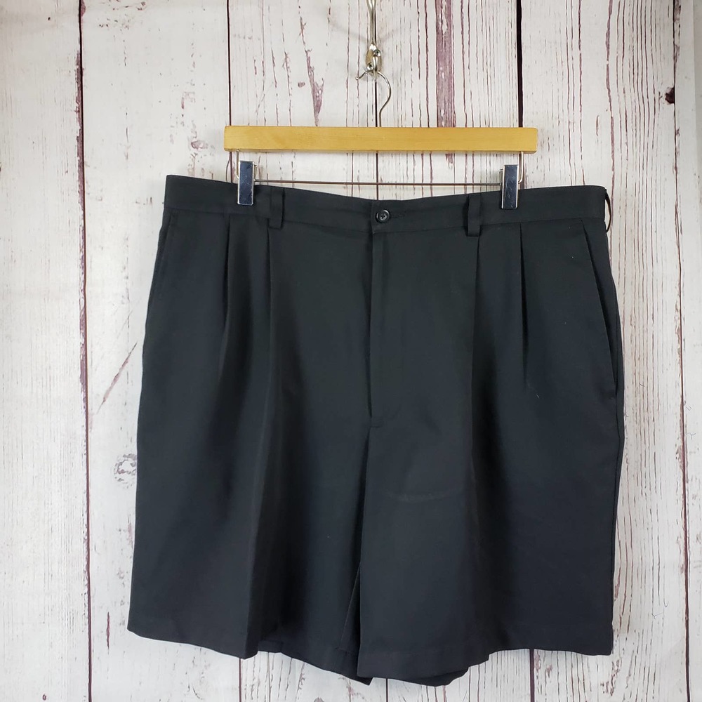 Perry Ellis America Casual Shorts Mens Size XL Pleat Front Cotton Black